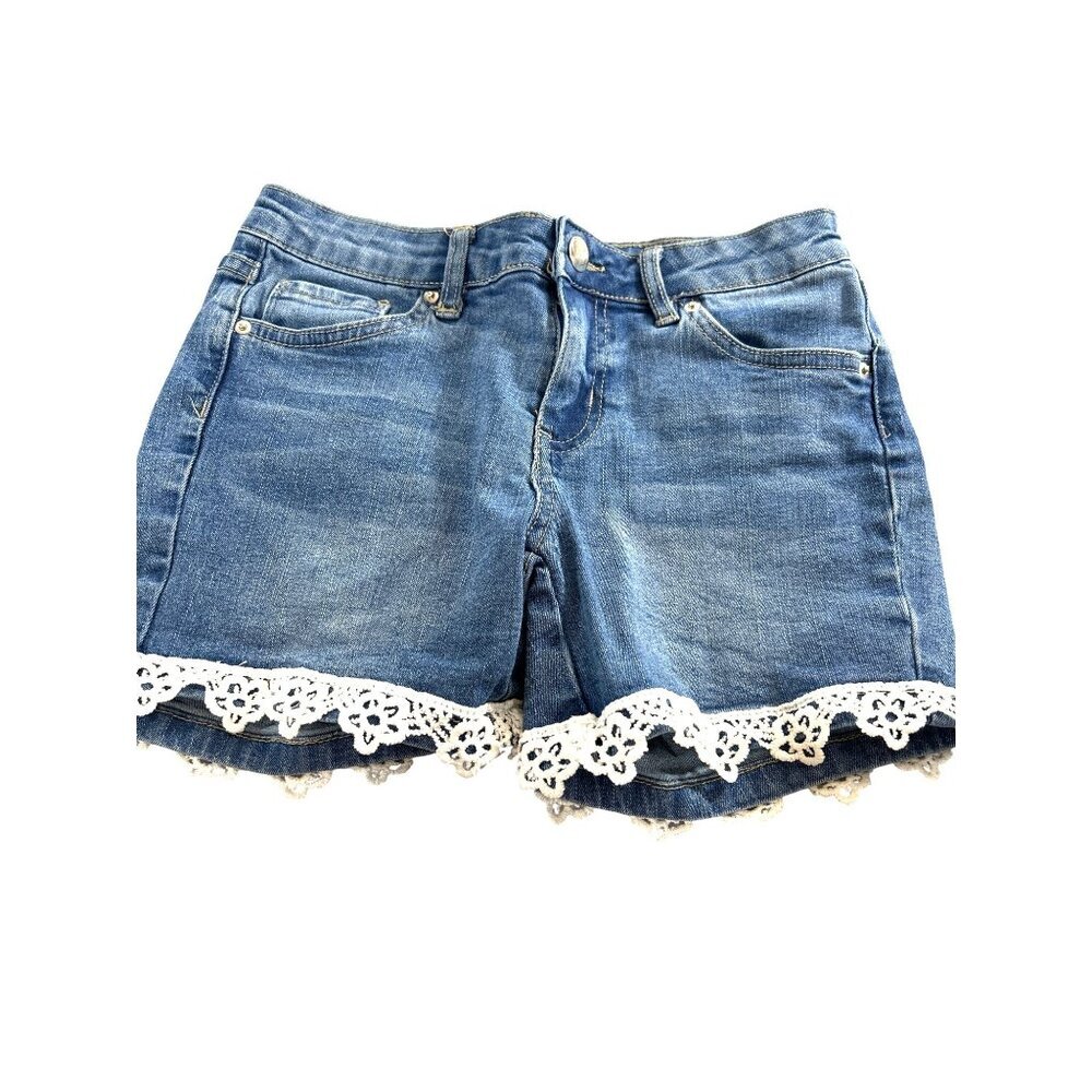 YMI Girls Shorts Jean Med Wash Crochet Hem Size 10